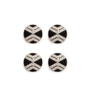 Bijoux Tom Ford Diamond Onyx Round Studs Homme Blanche Doré | KYHZD-2847