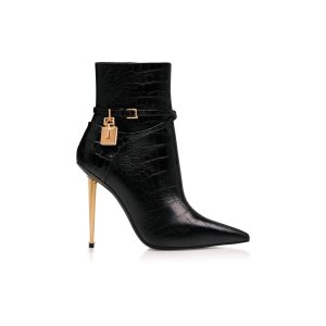 Bottes Tom Ford Shiny Stamped Crocodile Cuir Padlock Femme Noir | ZHVLI-1309