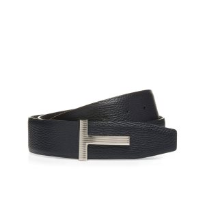 Ceintures Tom Ford Cuir Palladium T Ridge Homme Bleu Marine Noir | CDQRU-3174