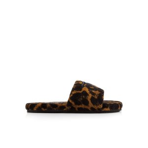 Chaussures Plates Tom Ford Leopard Towelling Harrison Slides Femme Noir | YWVSP-4829