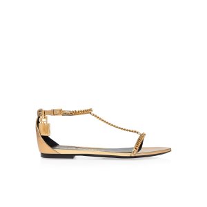 Chaussures Plates Tom Ford Mirror Cuir Padlock Chain Sandal Femme Doré | HWUOT-1254
