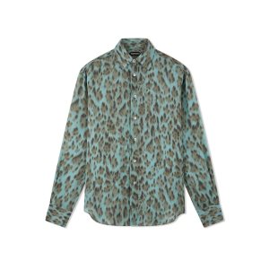 Chemises Tom Ford Cheetah Crepe De Chine Fluid Fit Homme Bleu Clair | YDTMV-9246