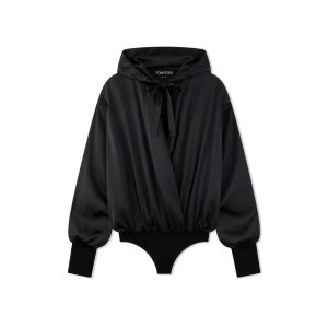 Hauts Tom Ford Stretch Silk Satin Encapuchonné Bodysuit Femme Noir | VNJGM-0386