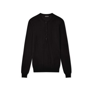 Knitwear Tom Ford Fine Cashmere Silk Open Crew Neck Pull Femme Noir | GQVDC-6032