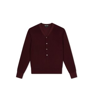 Knitwear Tom Ford Silk Rib Henley Homme Bordeaux | YHWMG-2765