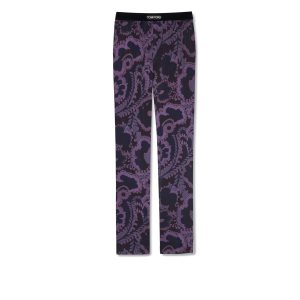 Pantalon De Pyjama Tom Ford 70'S Paisley Floral Silk Homme Violette Foncé | PGIKV-7639