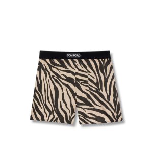 Pantalons Tom Ford Zebra Printed Silk Boxer Shorts Femme Noir Beige | IFBTU-4062