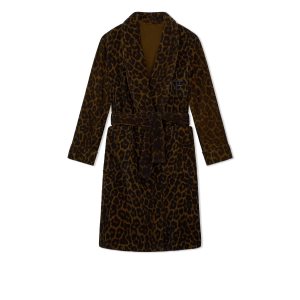 Peignoir Tom Ford Leopard Printed Towelling Shawl Collar Homme Marron Foncé | VKWQF-0498