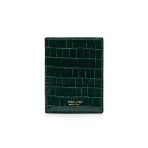 Petits Portefeuilles Tom Ford Glossy Printed Croc Folding Cardholder Homme Vert Olive | ZMTBK-2347