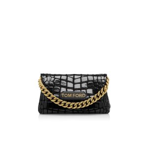 Sac Clutch Tom Ford Printed Cuir Label Femme Noir | IBQJE-2405
