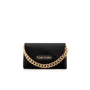 Sac Clutch Tom Ford Satin Label Femme Noir | XWGTZ-2951