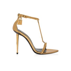 Sandales à Talons Tom Ford Mirror Cuir Padlock Pointy Naked Femme Doré | ANMGB-1863