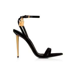 Sandales à Talons Tom Ford Velvet Padlock Pointy Naked Femme Noir | KRWCG-0318