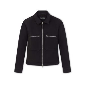 Vêtements D'extérieur Tom Ford Brushed Coton Zip Blouson Homme Noir | WRVUH-4958
