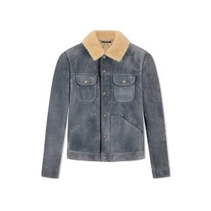 Vêtements D'extérieur Tom Ford Buttery Daim Shearling Trucker Homme Grise Foncé | AVWNM-5703