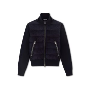 Vêtements D'extérieur Tom Ford Daim Down Front Merino Blouson Homme Bleu Marine | RBJZV-8179