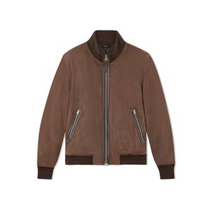 Vêtements D'extérieur Tom Ford Light Daim Piste Bomber Homme Marron | GJZKO-4192