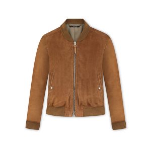 Vêtements D'extérieur Tom Ford Light Daim Bomber Homme Marron | NPOEY-3948