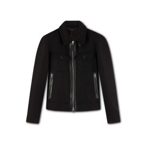Vêtements D'extérieur Tom Ford Light Felt Zip Western Jacket Homme Noir | ZTFRE-3158