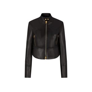 Vêtements D'extérieur Tom Ford New Plonge Cuir Crop Vélo Jacket Femme Noir | MGANK-0176
