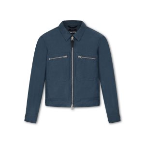 Vêtements D'extérieur Tom Ford Organic Coton Moleskin Zip Blouson Homme Bleu | RTCPL-9627