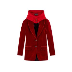 Vêtements D'extérieur Tom Ford Viscose Velvet Boyfriend Encapuchonné Jacket Femme Rouge | BIFQN-7349